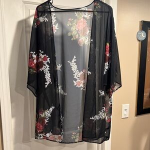 Sheer Black Floral Kimono Cardigan